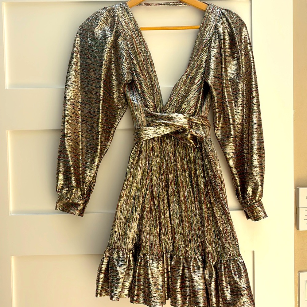 Sabina Musayev gold long sleeve dress. Low back balloon sleeve. Great condition